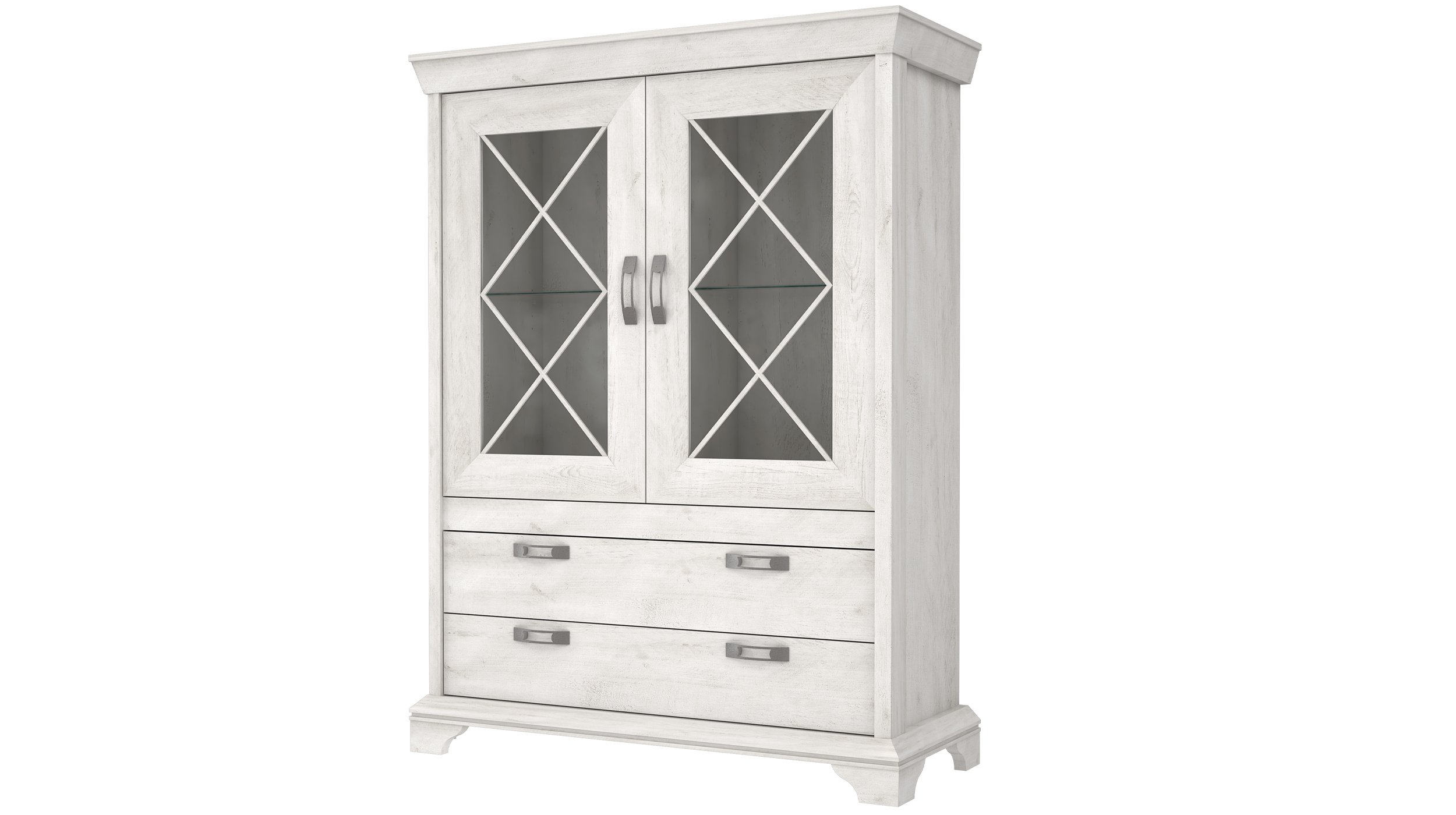 Vitrine mit 2 Glastüren Pinie weiß 162 cm - KASHMIR