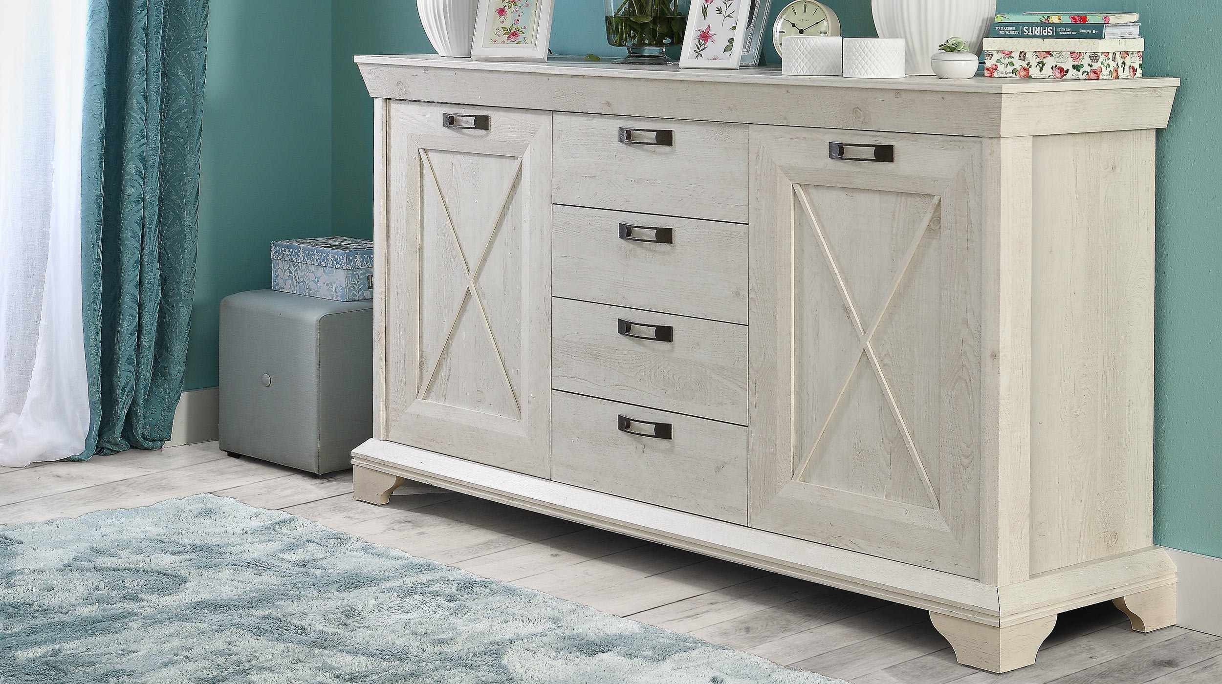 Sideboard mit 4 Schubladen Pinie weiß 178 cm - KASHMIR