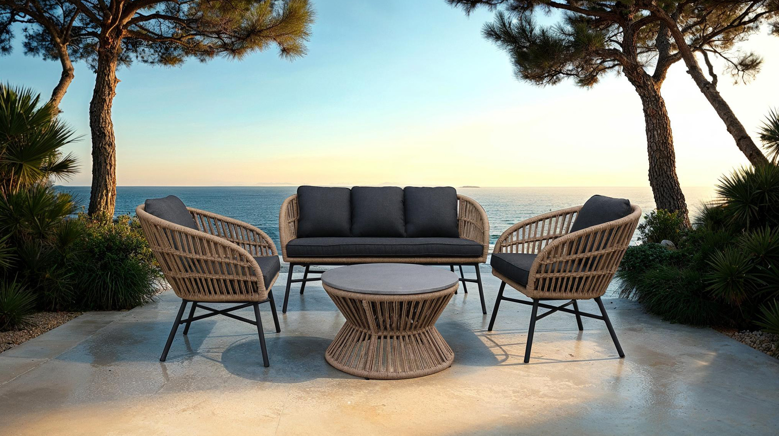 Ropegeflecht Gartenmöbel Set 4-teilig Tisch 70 x 40 cm - LUNO
