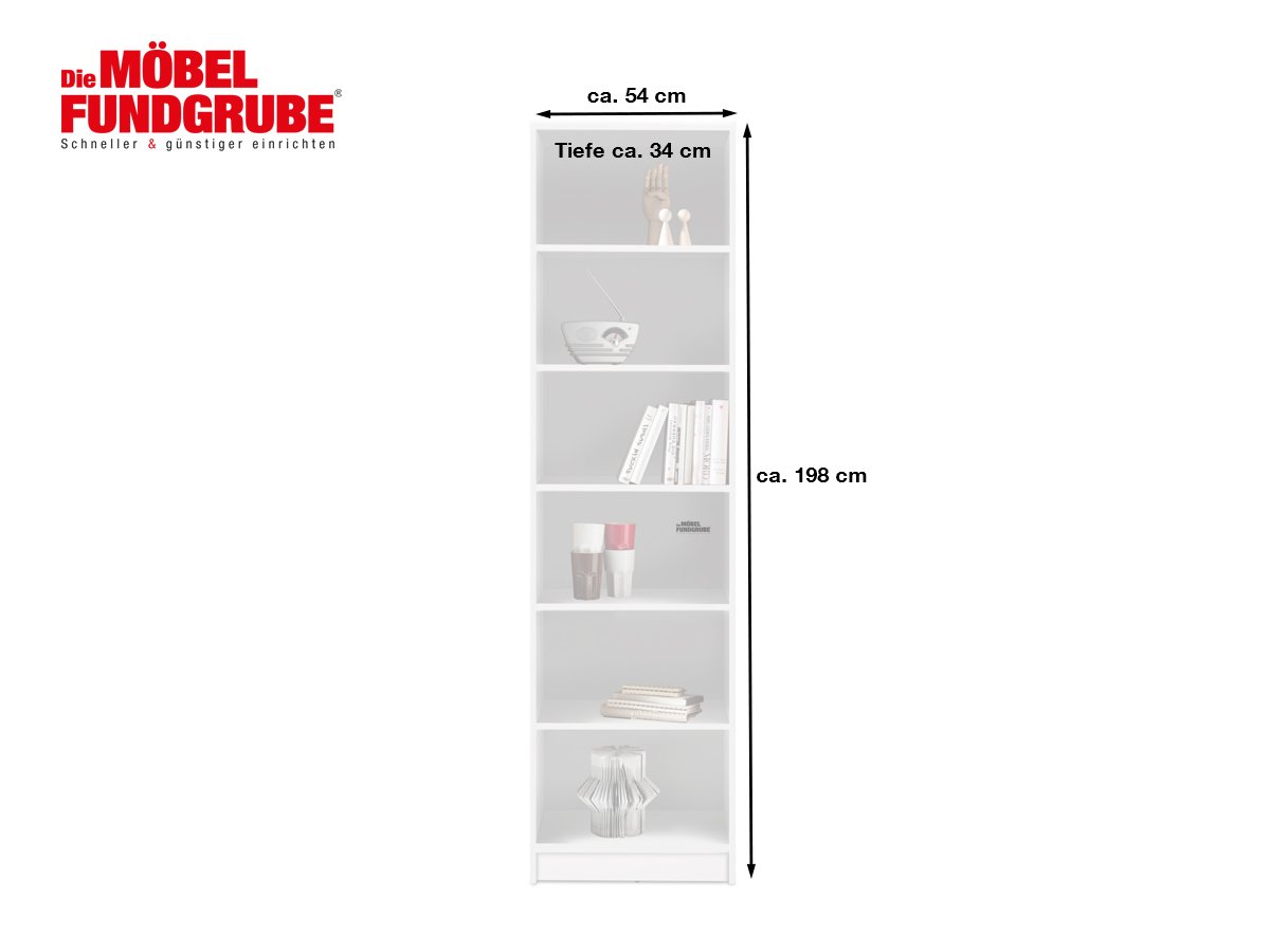 Bücherregal Standregal weiß 54 x 198 cm - 5 Einlegeböden - OPTIMUS