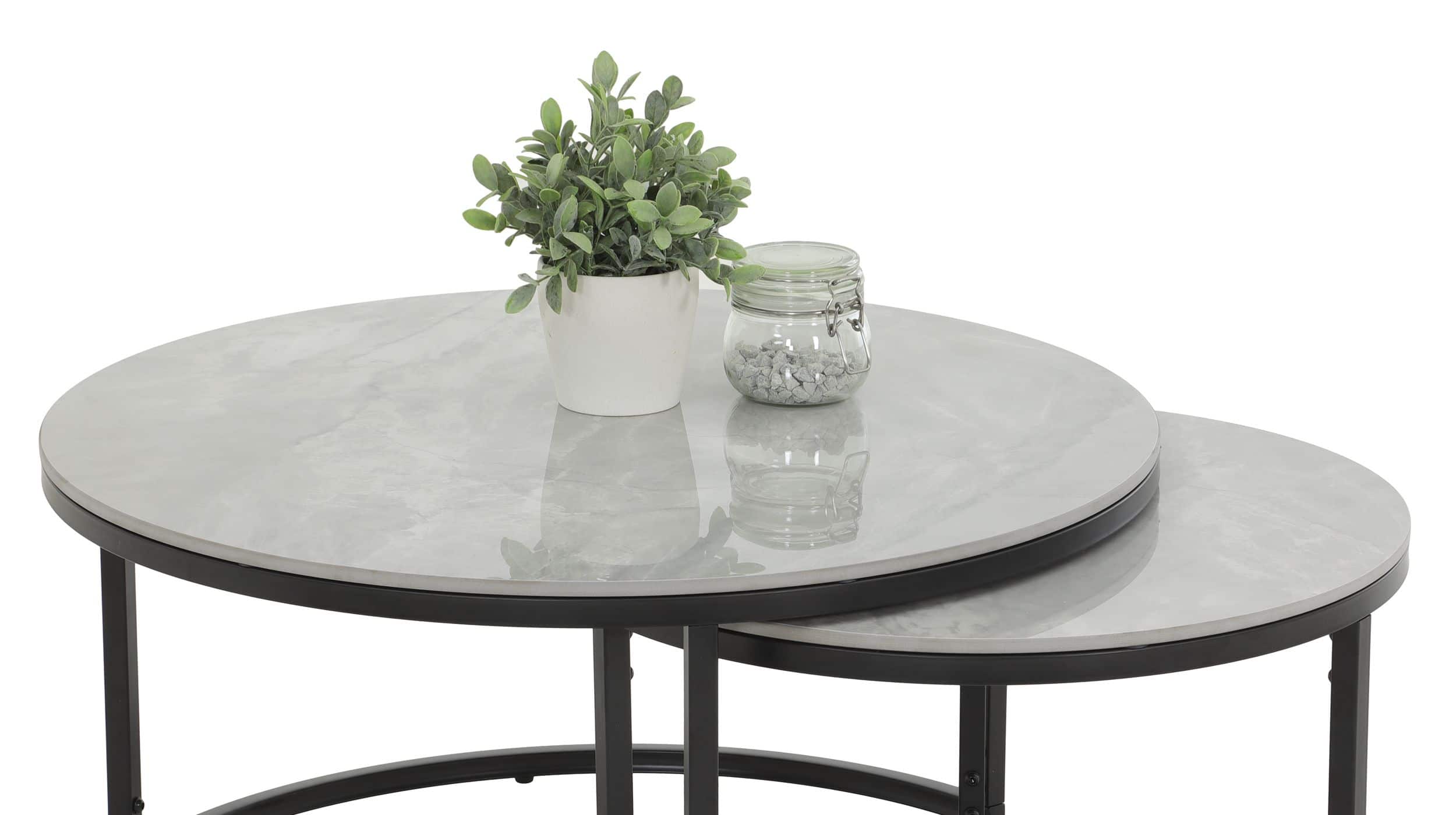 Couchtisch 2er-Set Marmoroptik grau hochglanz - 80 cm - 60 cm - LUAN