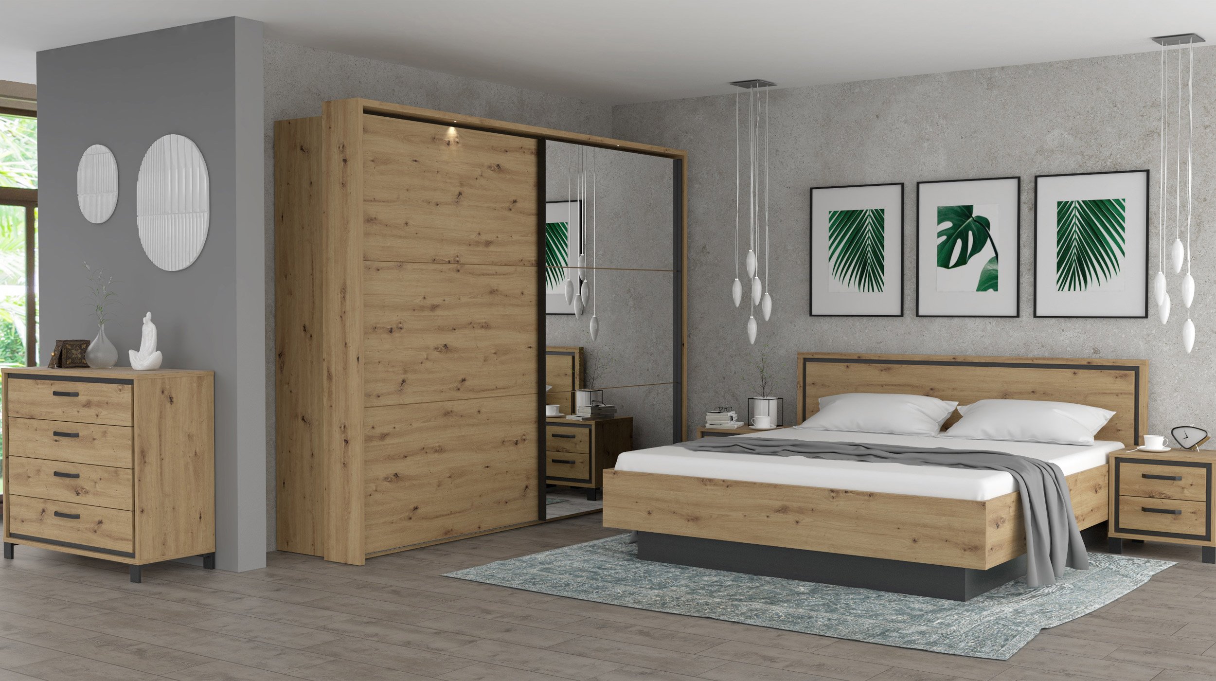 Schwebetürenschrank 270 cm Artisan Eiche - TRONDHEIM