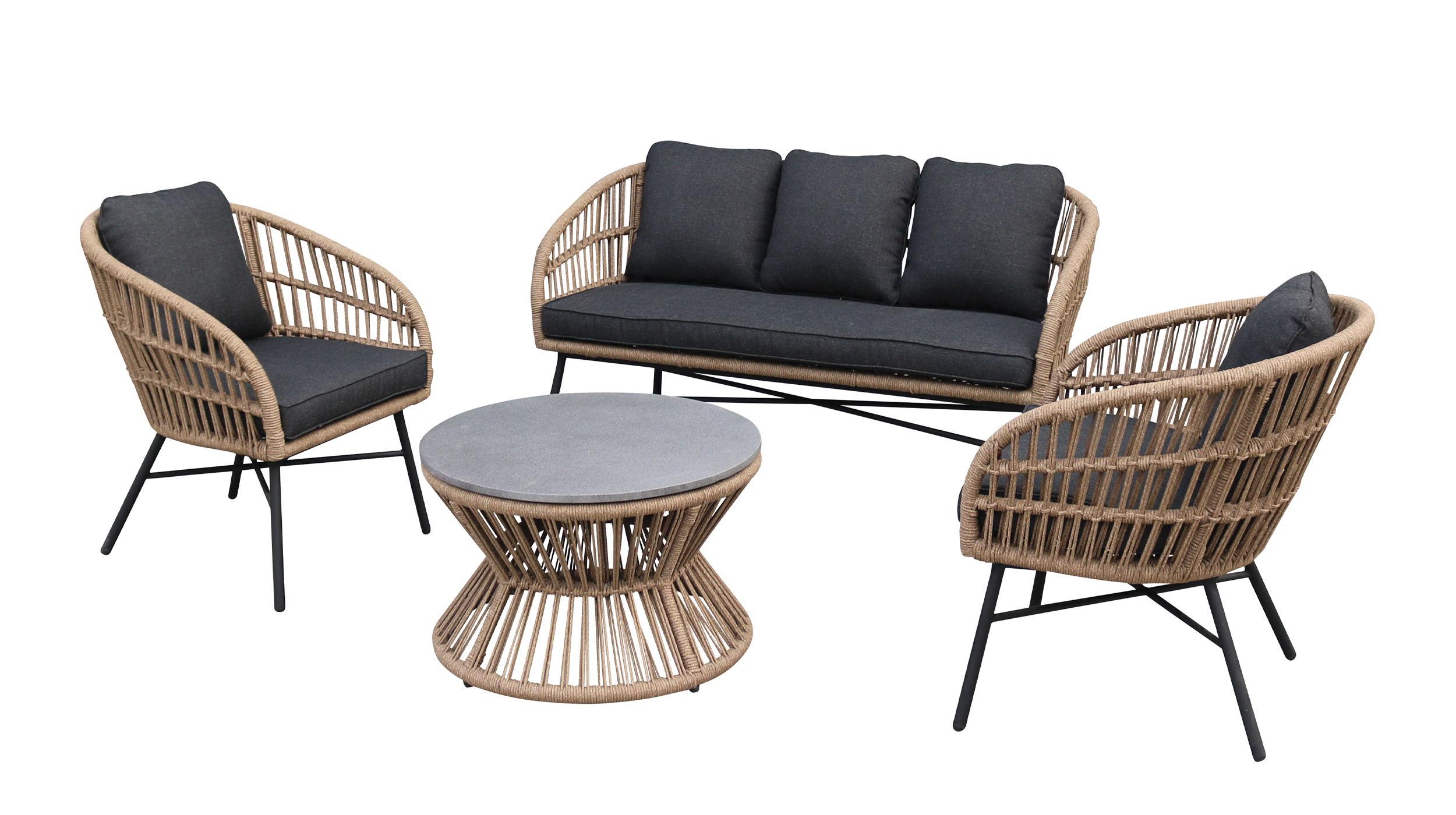 Ropegeflecht Gartenmöbel Set 4-teilig Tisch 70 x 40 cm - LUNO