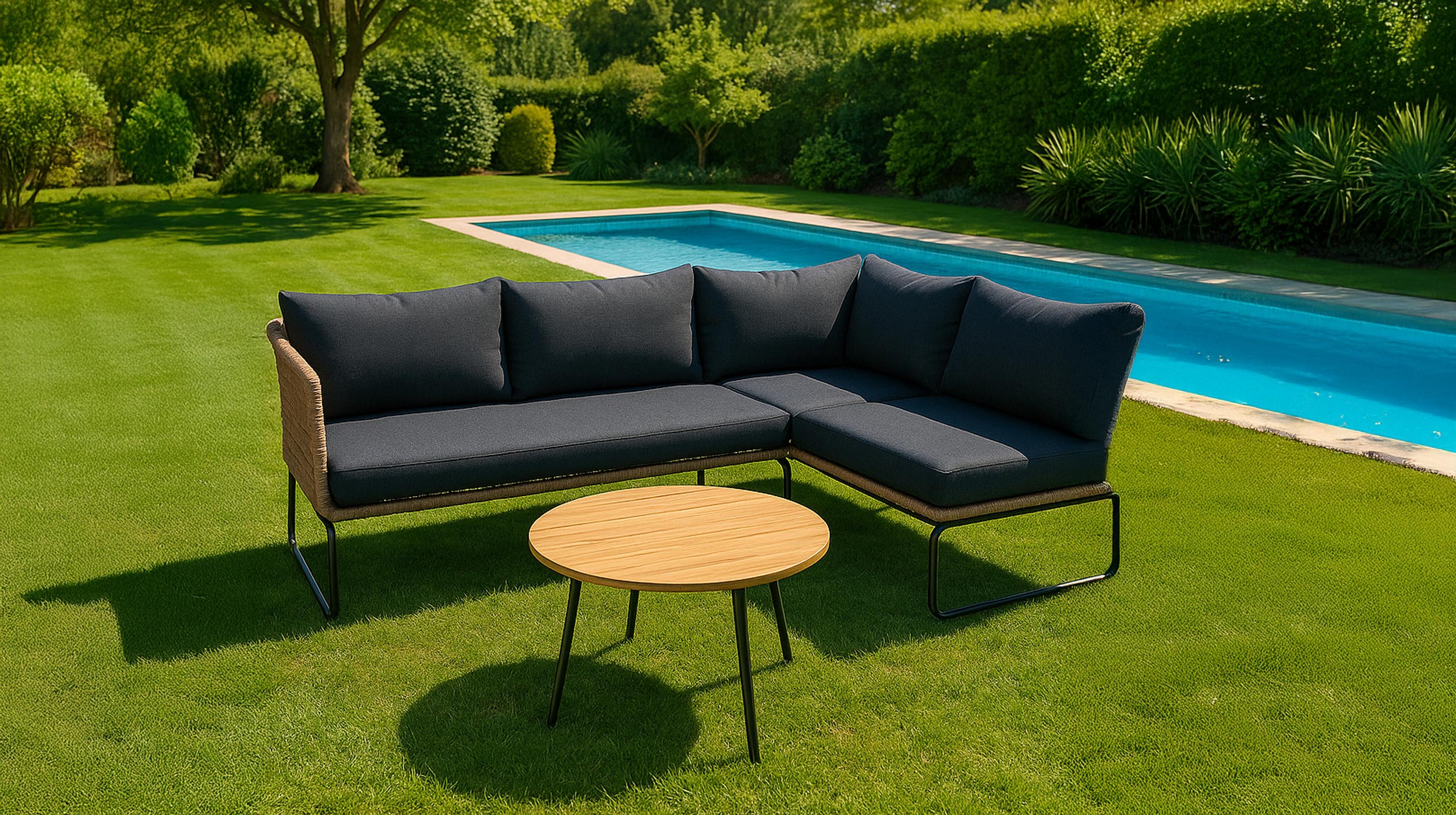Ropegeflecht Gartenmöbel Set 3-teilig Tisch 70 x 40 cm - SERENO