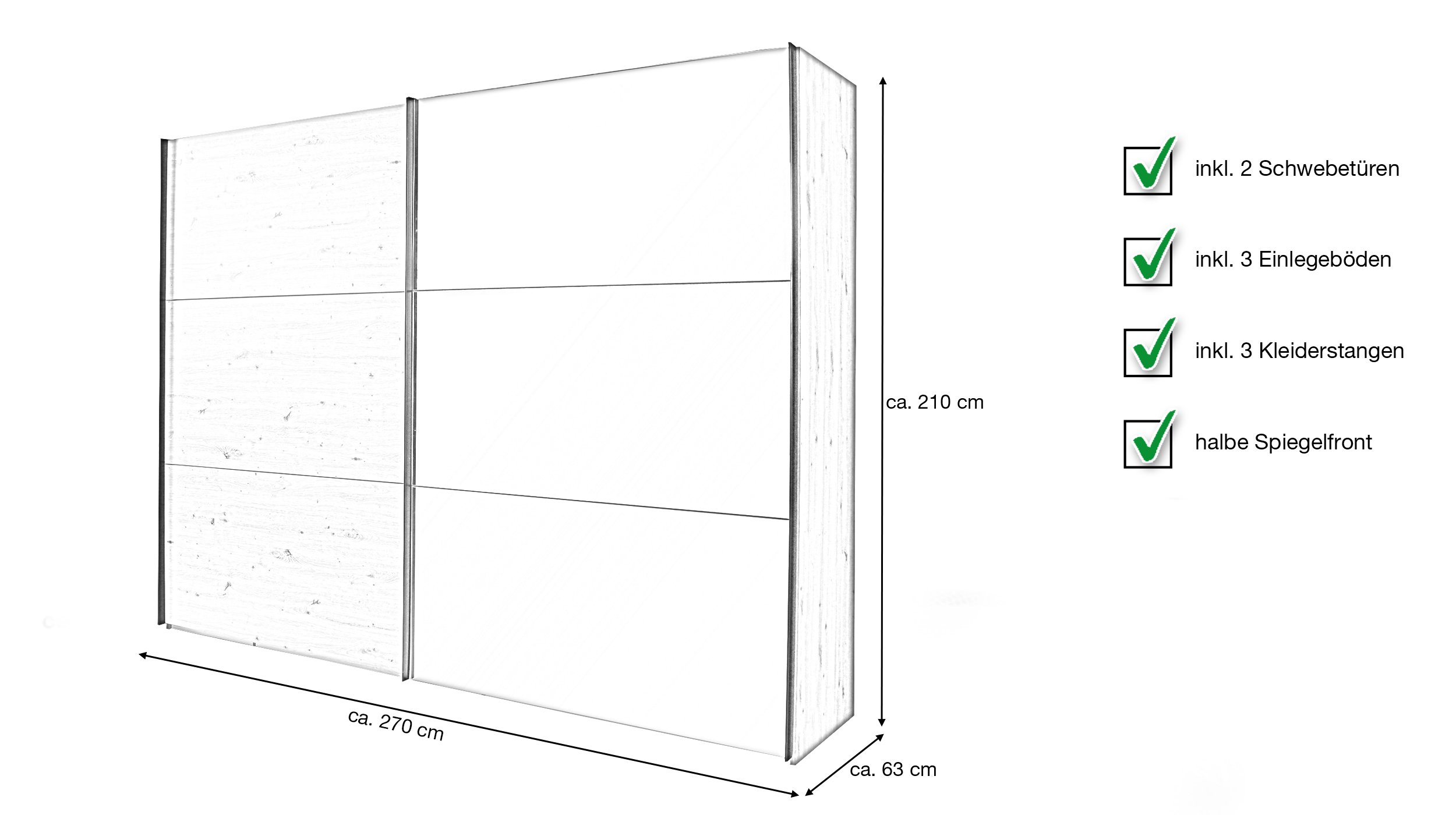 Schwebetürenschrank 270 cm Artisan Eiche - TRONDHEIM