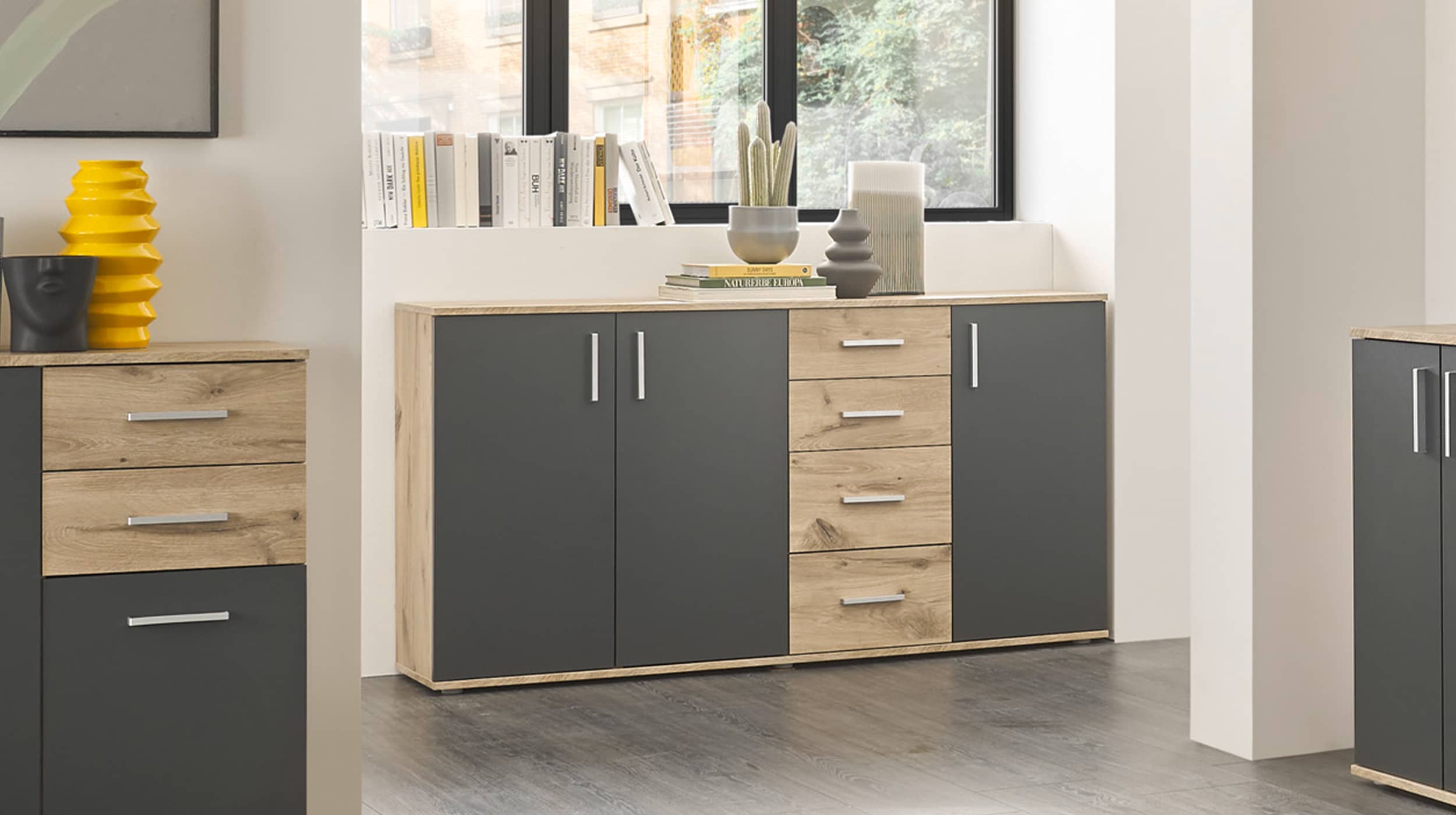 Kommode Viking Oak - grau 160 x 84 cm 3-türig - BOBBY