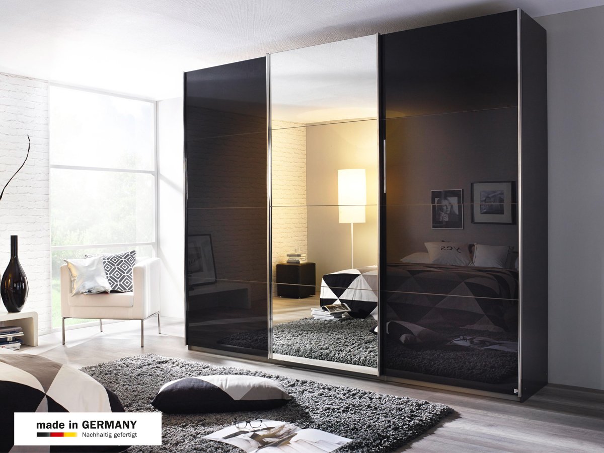 Schwebetürenschrank grau Spiegel 271 cm 3-türig - KULMBACH
