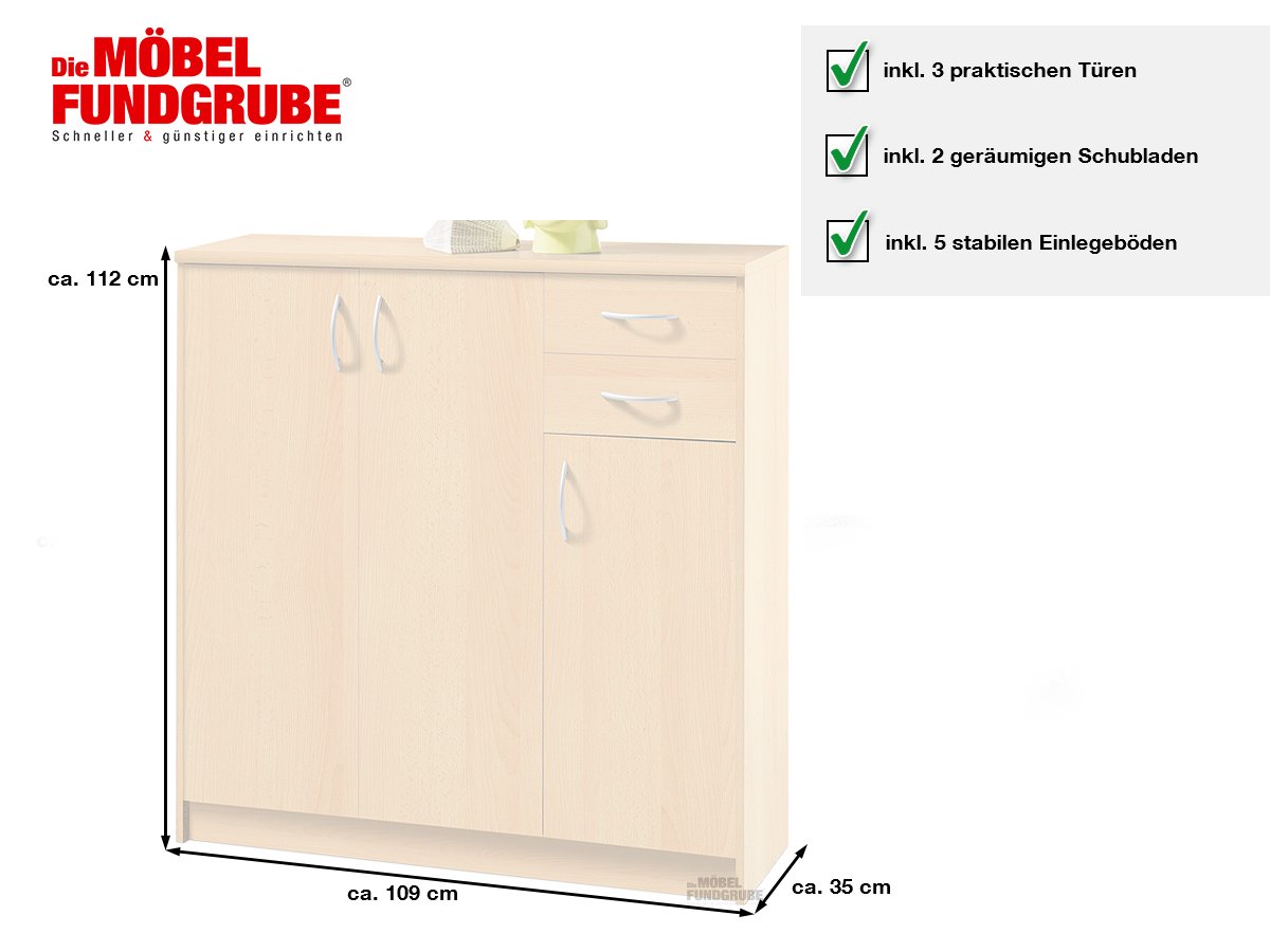 Kommode 3-türig Buche 109 cm - OPTIMUS
