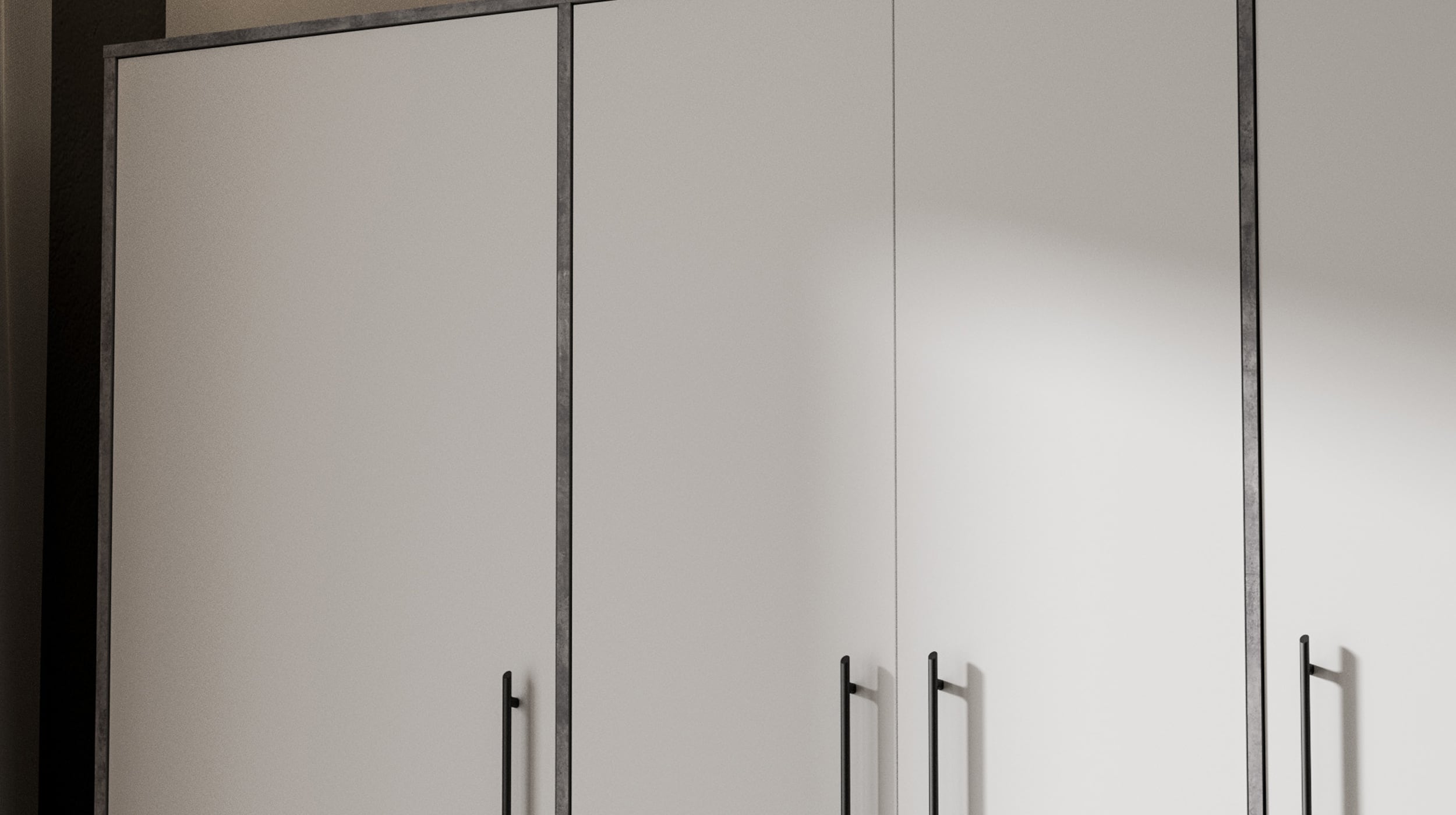 Kleiderschrank weiß - Betonoptik 206 cm 4-türig - MOKKARIS
