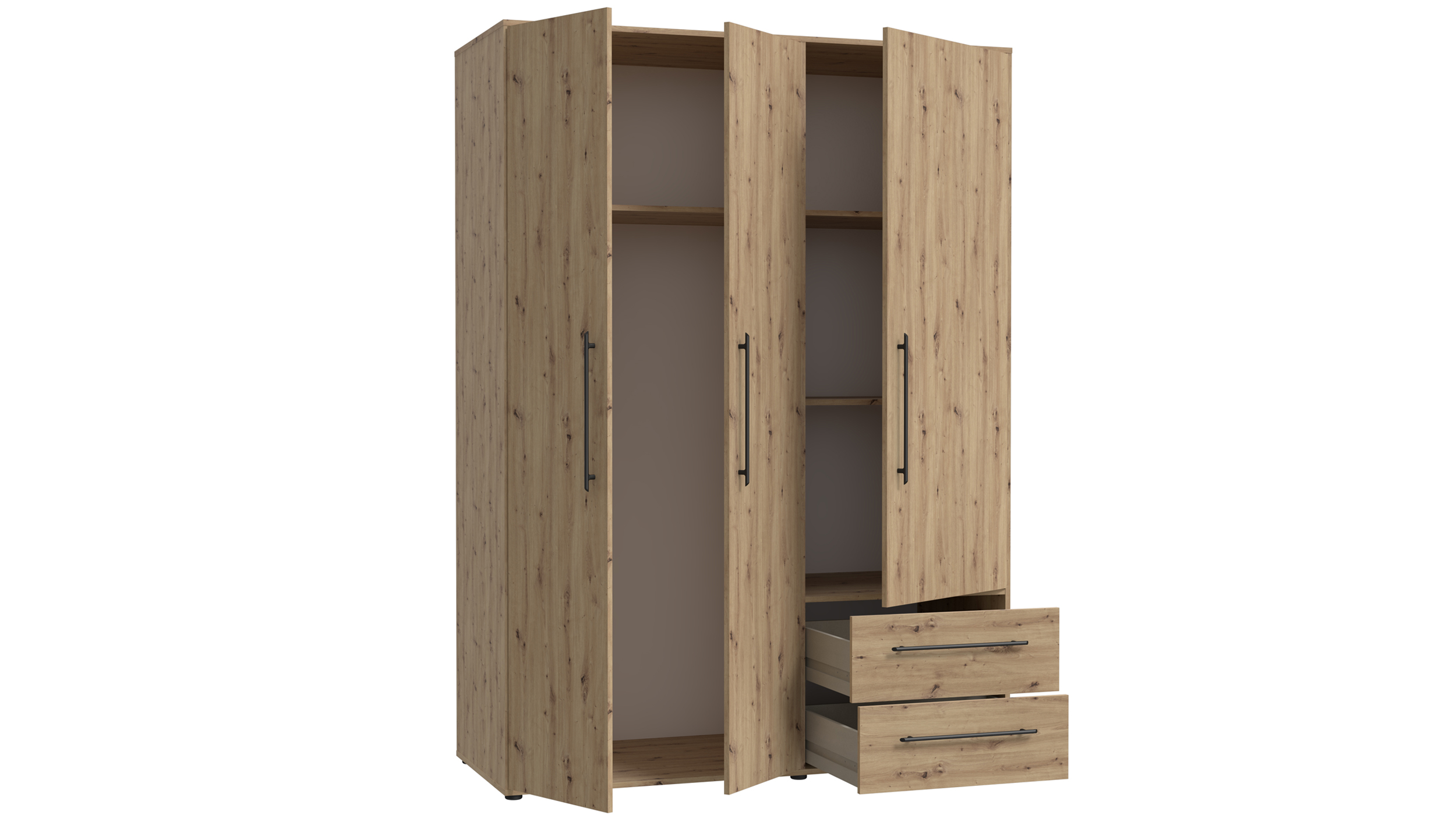 Kleiderschrank Artisan Eiche 144 cm 3-türig - MOKKARIS