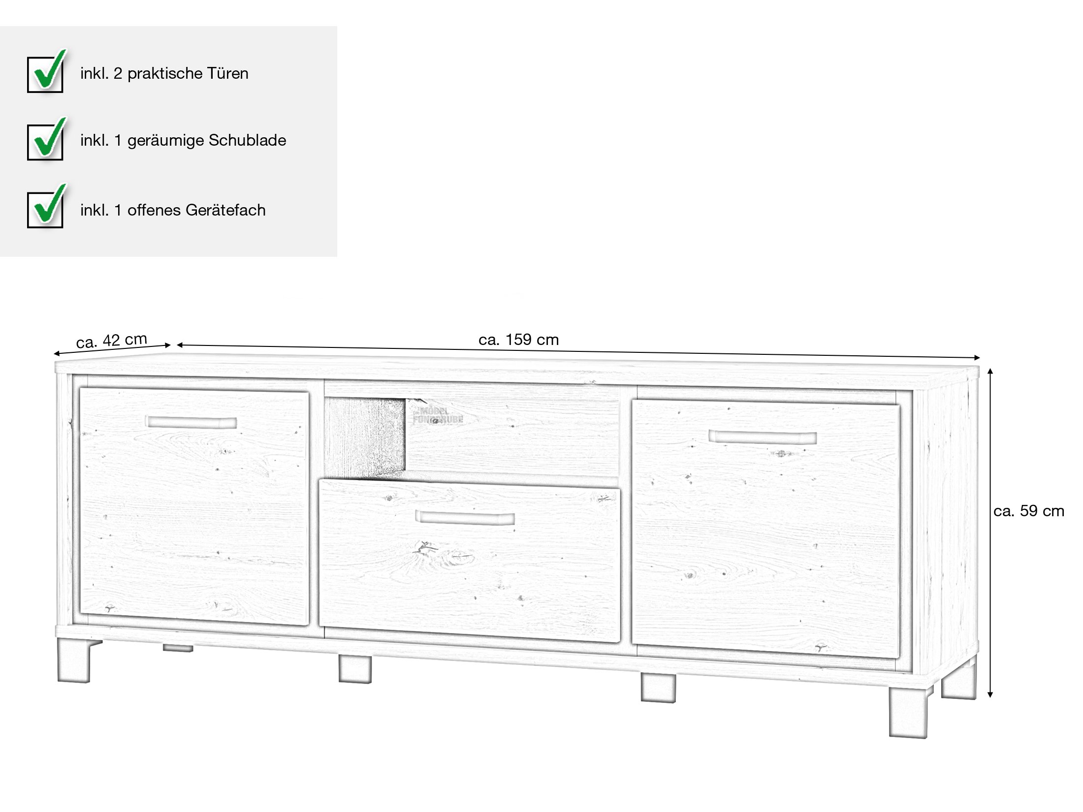 TV - Lowboard Artisan Eiche - 159 cm - TRONDHEIM