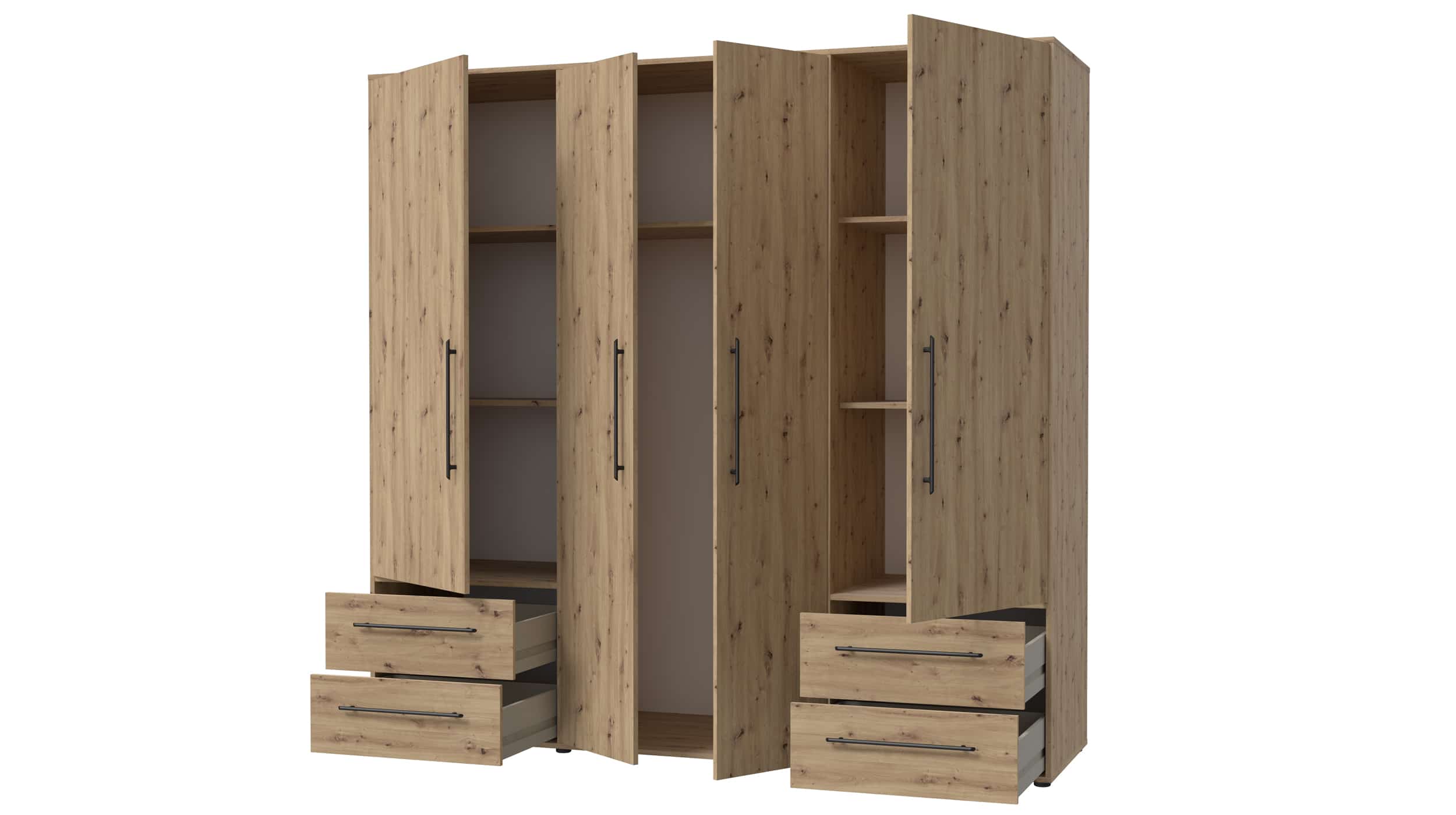 Kleiderschrank Artisan Eiche 206 cm 4-türig - MOKKARIS