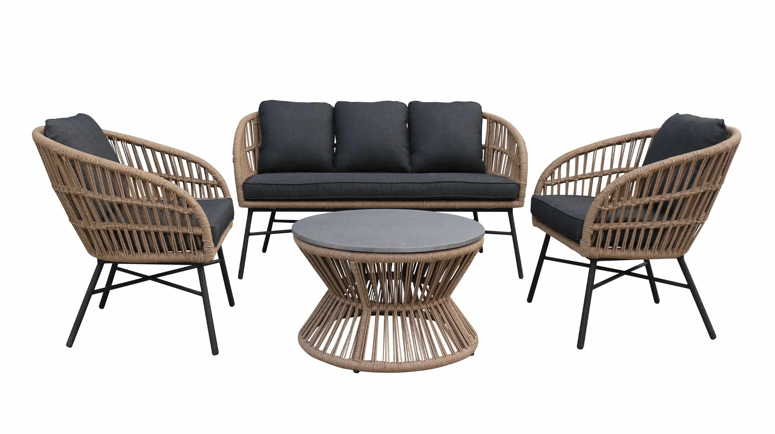 Ropegeflecht Gartenmöbel Set 4-teilig Tisch 70 x 40 cm - LUNO