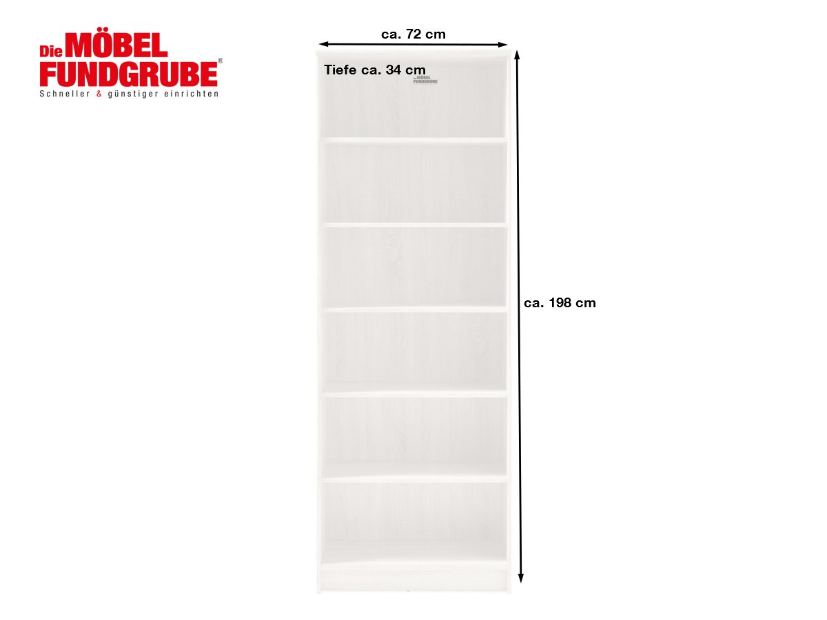 Bücherregal Standregal Sonoma Eiche 72 x 198 cm - 5 Einlegeböden - OPTIMUS