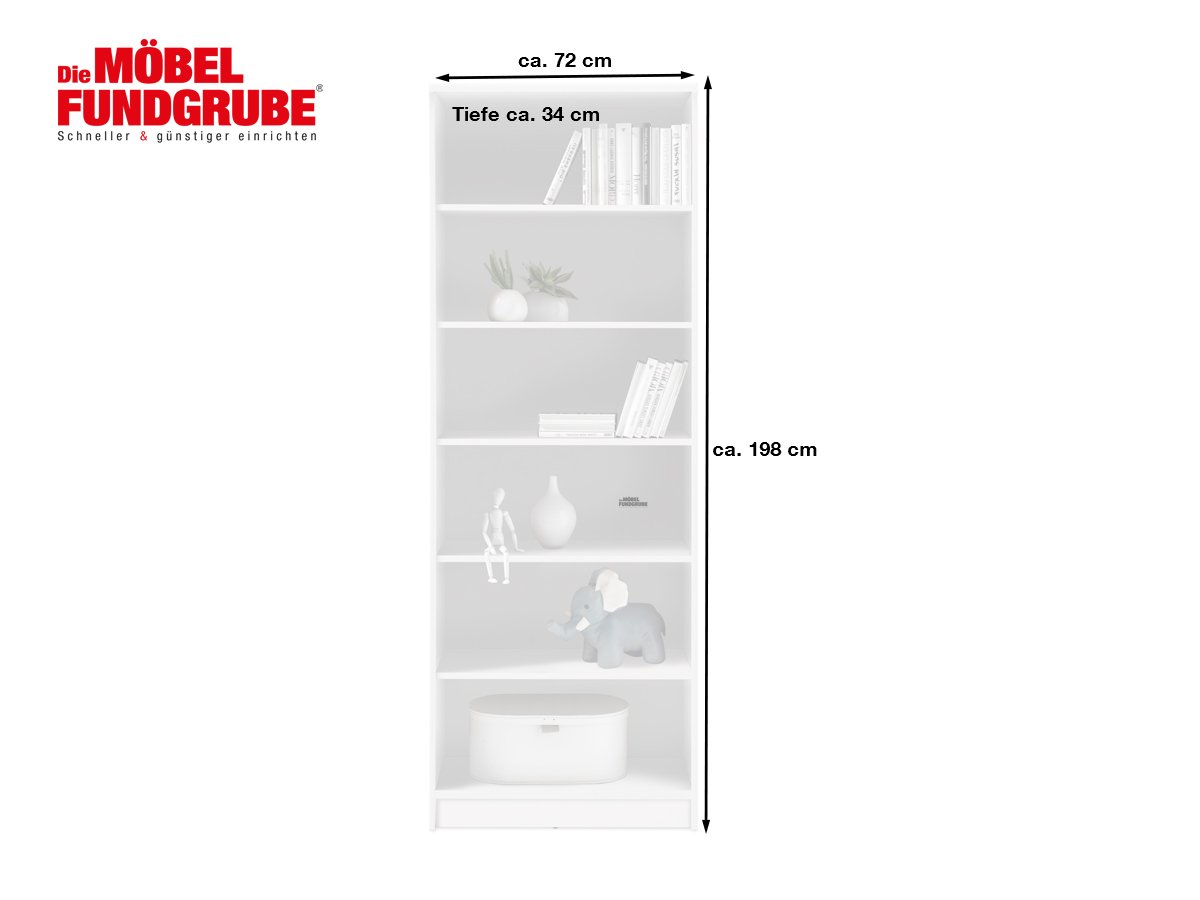 Bücherregal Standregal weiß 72 x 198 cm - 5 Einlegeböden - OPTIMUS